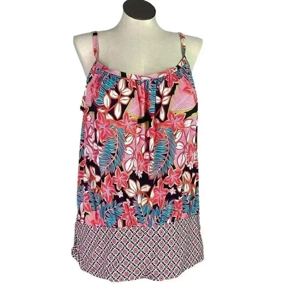 Swimsuits For All Women 24 Floral Scoop Neck Blouson Tankini Swim Top Multicolor - Picture 1 of 12